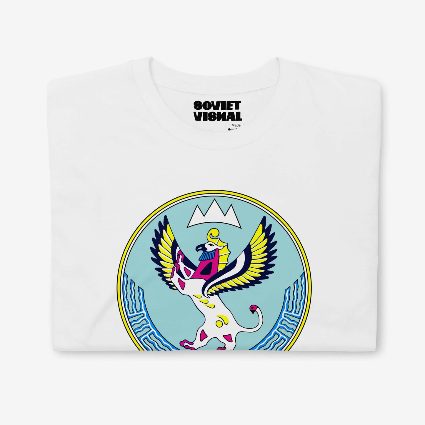 T-shirt featuring the Altai Republic coat of arms, a unique emblem with Russian and Soviet design influences. Rare and striking symbol.