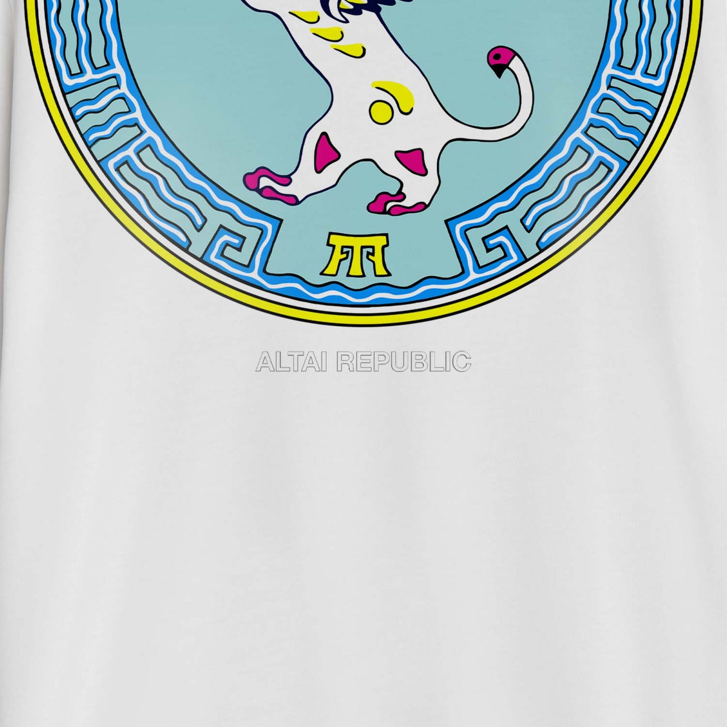 T-shirt featuring the Altai Republic coat of arms, a unique emblem with Russian and Soviet design influences. Rare and striking symbol.
