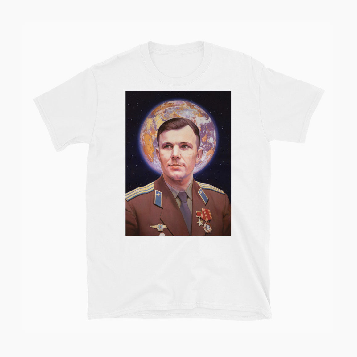 Yuri Gagarin T-Shirt – Soviet Space Icon with Earth Halo – Cosmonaut USSR Tee