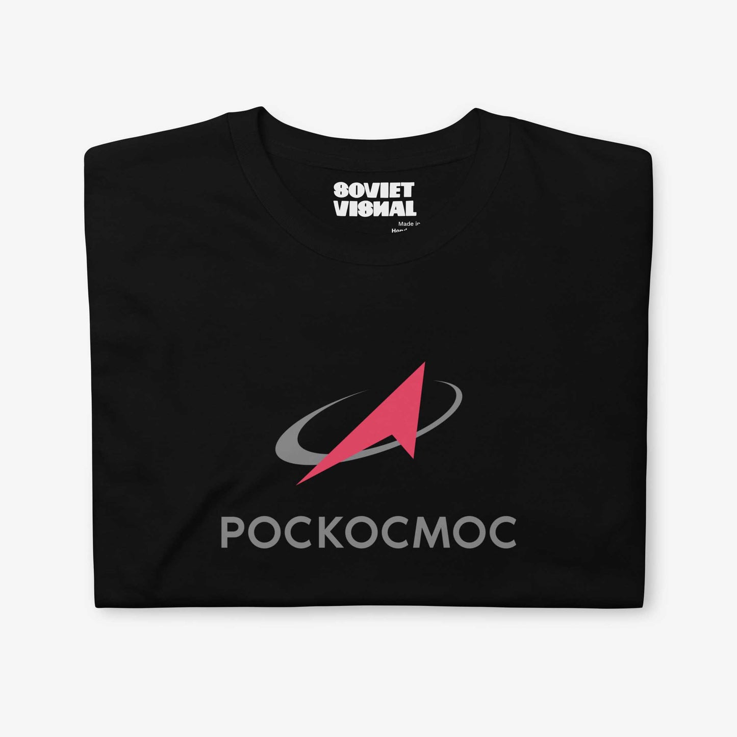 Roscosmos logo T-shirt in English, featuring the official emblem of Russia’s space agency on premium cotton fabric.