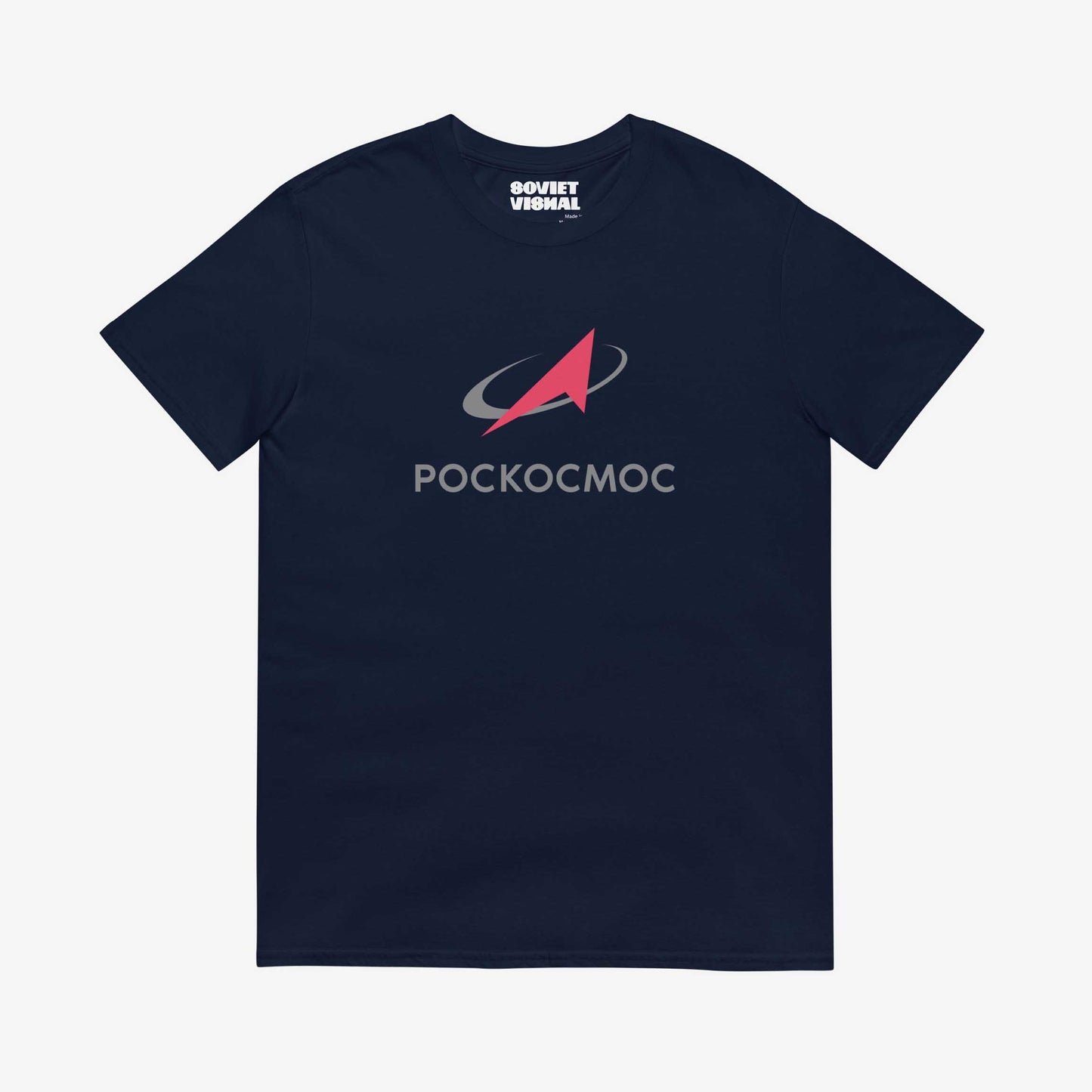Roscosmos logo T-shirt in English, featuring the official emblem of Russia’s space agency on premium cotton fabric.