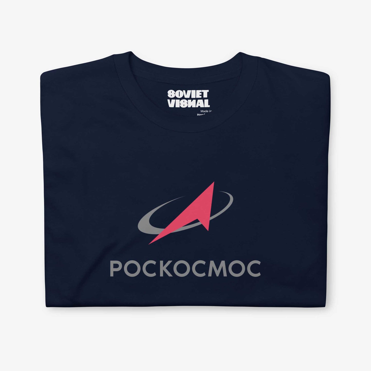 Roscosmos logo T-shirt in English, featuring the official emblem of Russia’s space agency on premium cotton fabric.