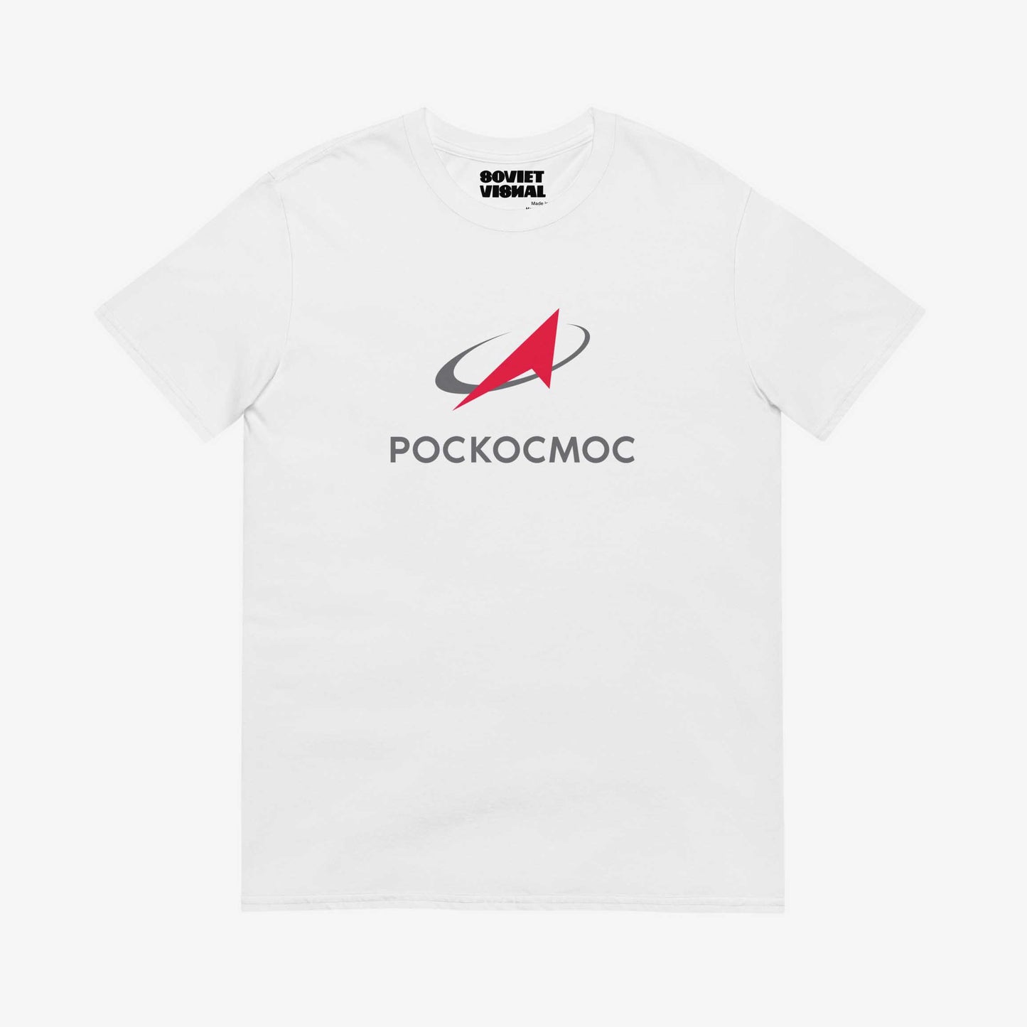 Roscosmos logo T-shirt in English, featuring the official emblem of Russia’s space agency on premium cotton fabric.