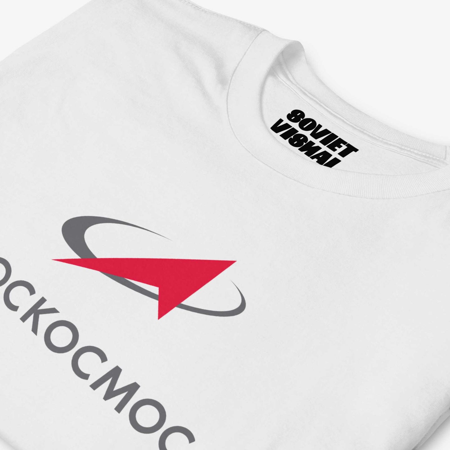 Roscosmos logo T-shirt in English, featuring the official emblem of Russia’s space agency on premium cotton fabric.
