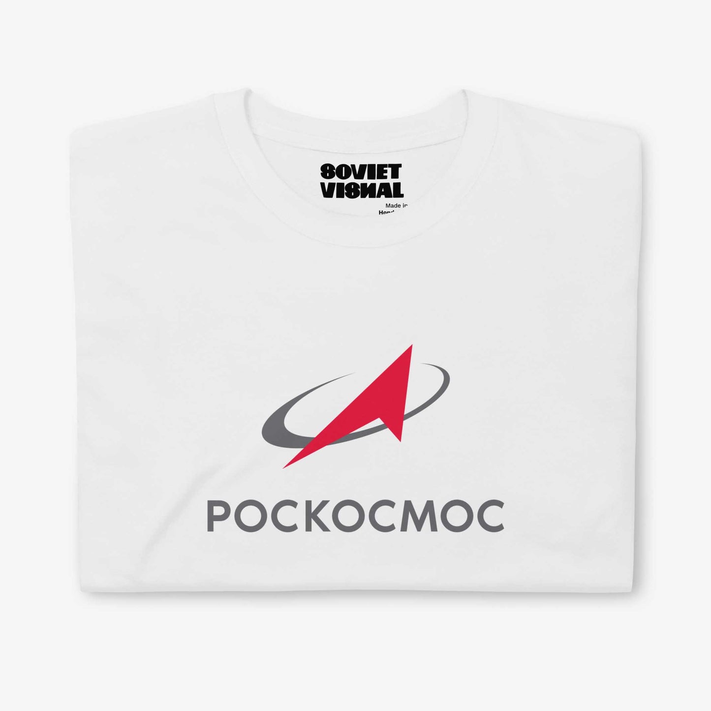 Roscosmos logo T-shirt in English, featuring the official emblem of Russia’s space agency on premium cotton fabric.