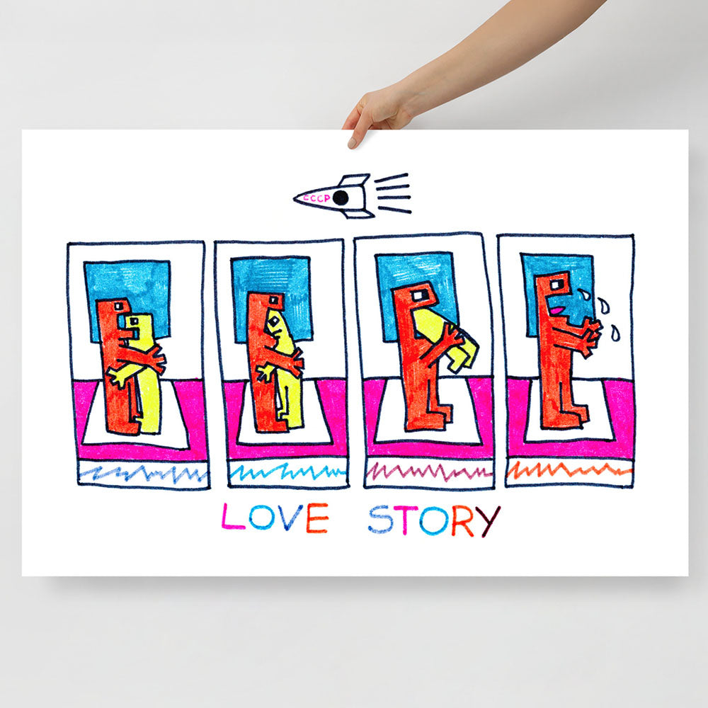 Large poster of original Viktor Tsoi's 'Love Story' painting from the late 1980s, printed on thick archival quality Japanese paper.