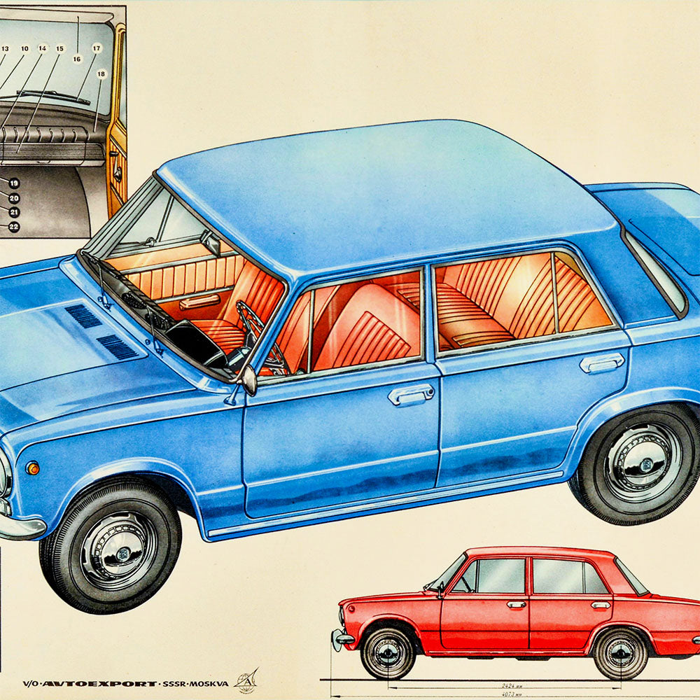 Lada Soviet Car poster - Large Rare Autoexport USSR Vintage Advertisement - Exclusive to Sovisual.art