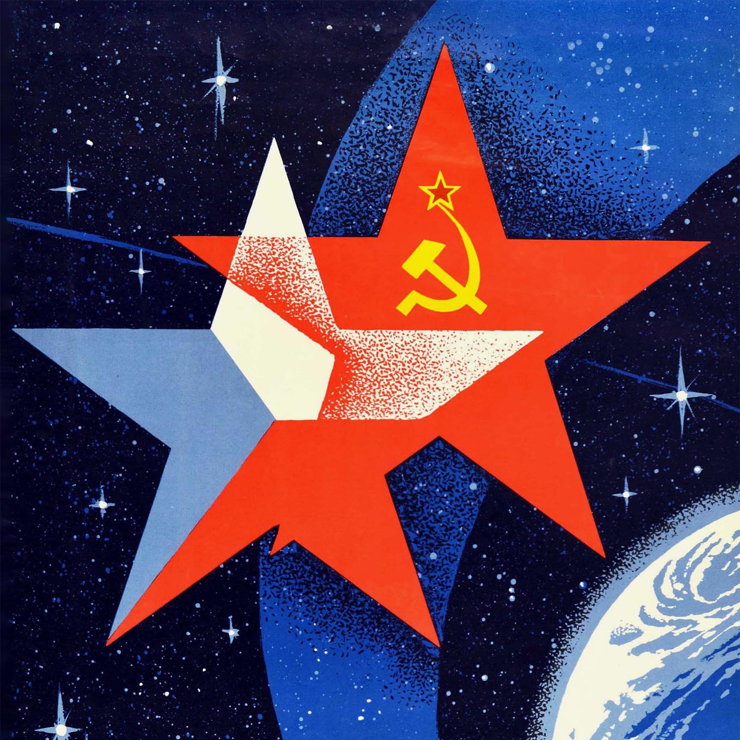 Original Soviet poster – Soyuz 28 USSR Czechoslovakia joint space mission, vintage Cold War space art
