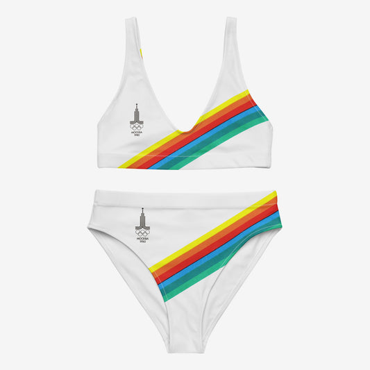 White retro Soviet Olympics bikini set with Moscow 1980 Olympic Games logo - front