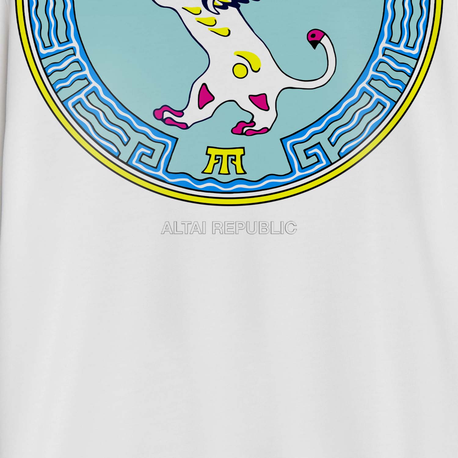 T-shirt featuring the Altai Republic coat of arms, a unique emblem with Russian and Soviet design influences. Rare and striking symbol.