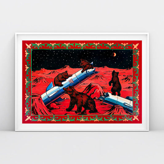 Bears on Mars poster – Soviet space parody of Shishkin’s pine forest painting, large 24×36″ print