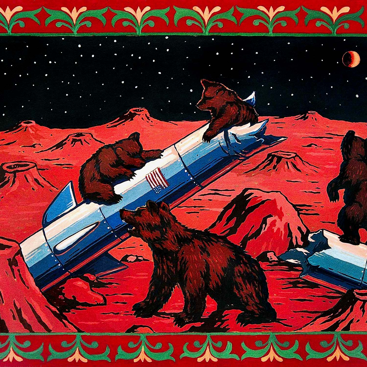 Bears on Mars poster – Soviet space parody of Shishkin’s pine forest painting, large 24×36″ print