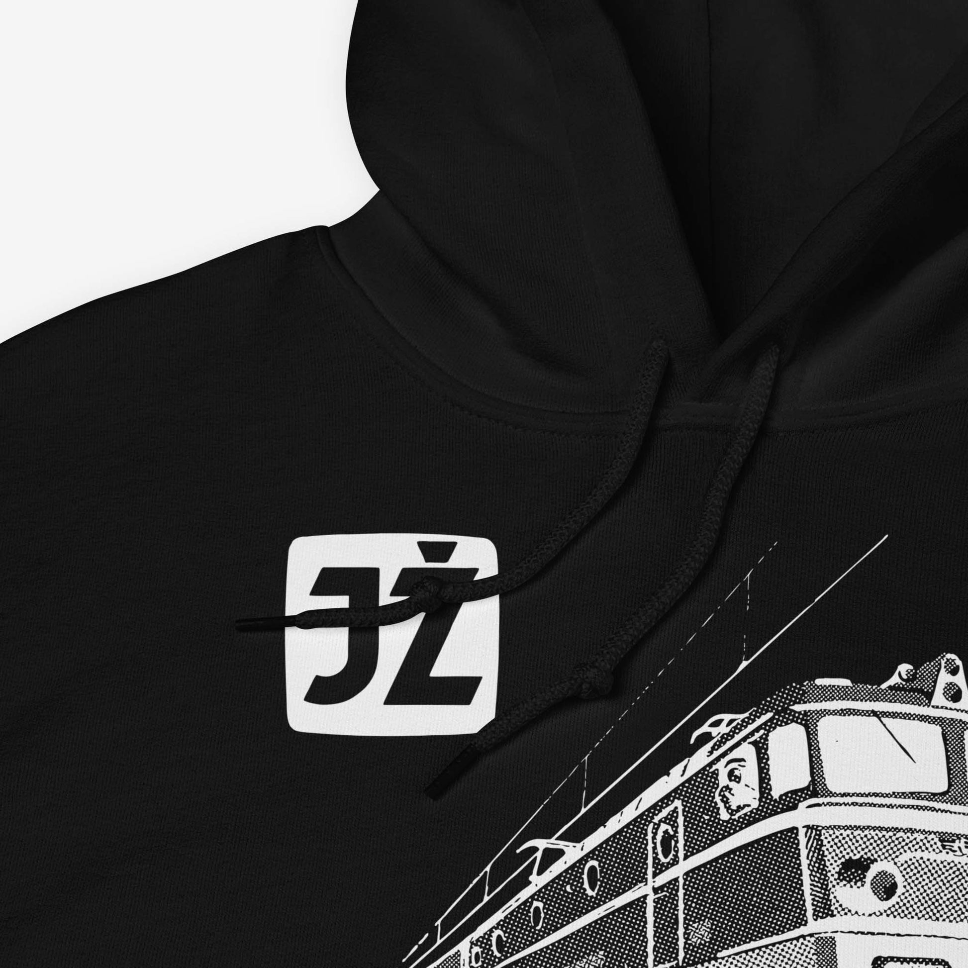 Beograd-Bar Yugoslavia JŽ railway hoodie featuring historic train logo.