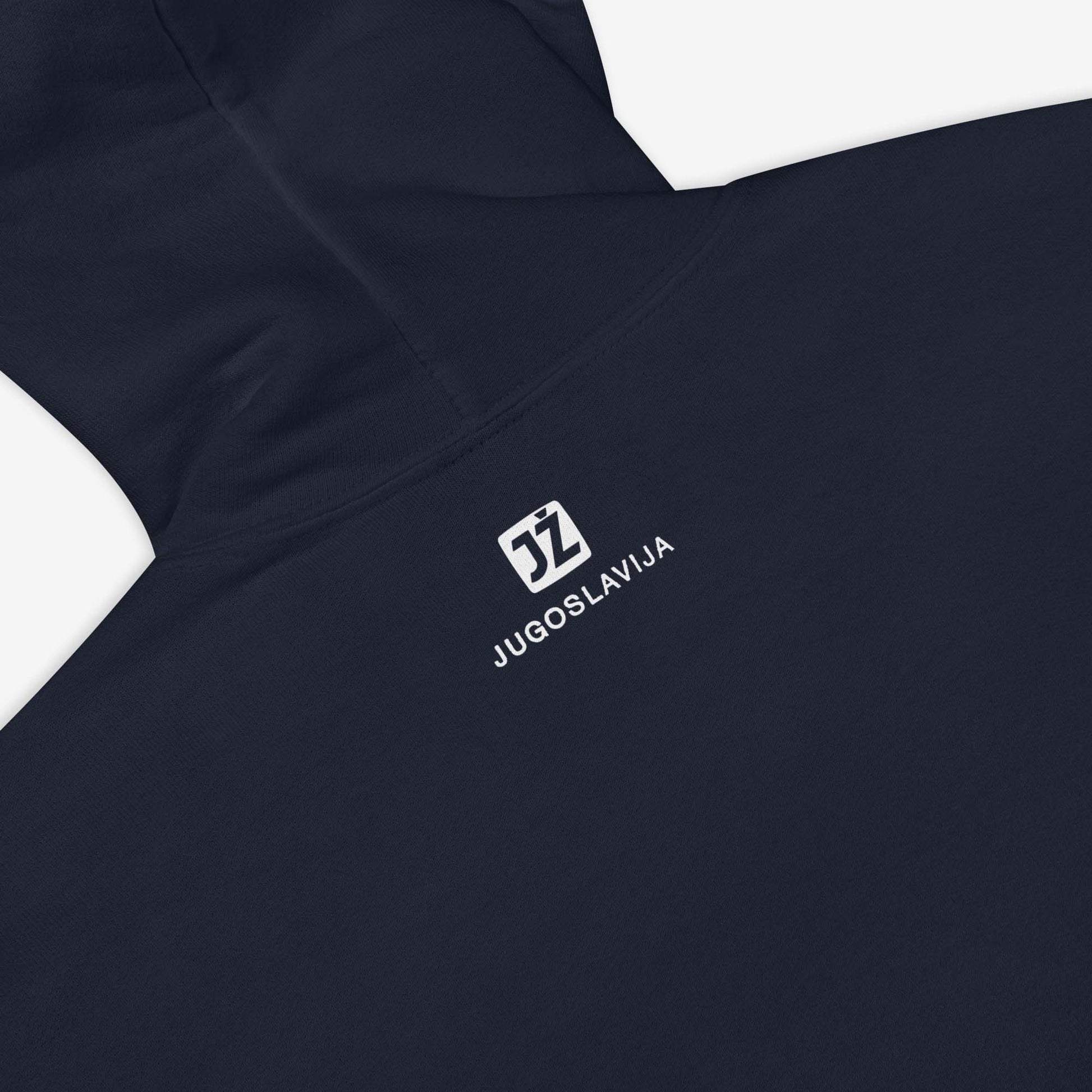 Beograd-Bar Yugoslavia JŽ railway hoodie featuring historic train logo.