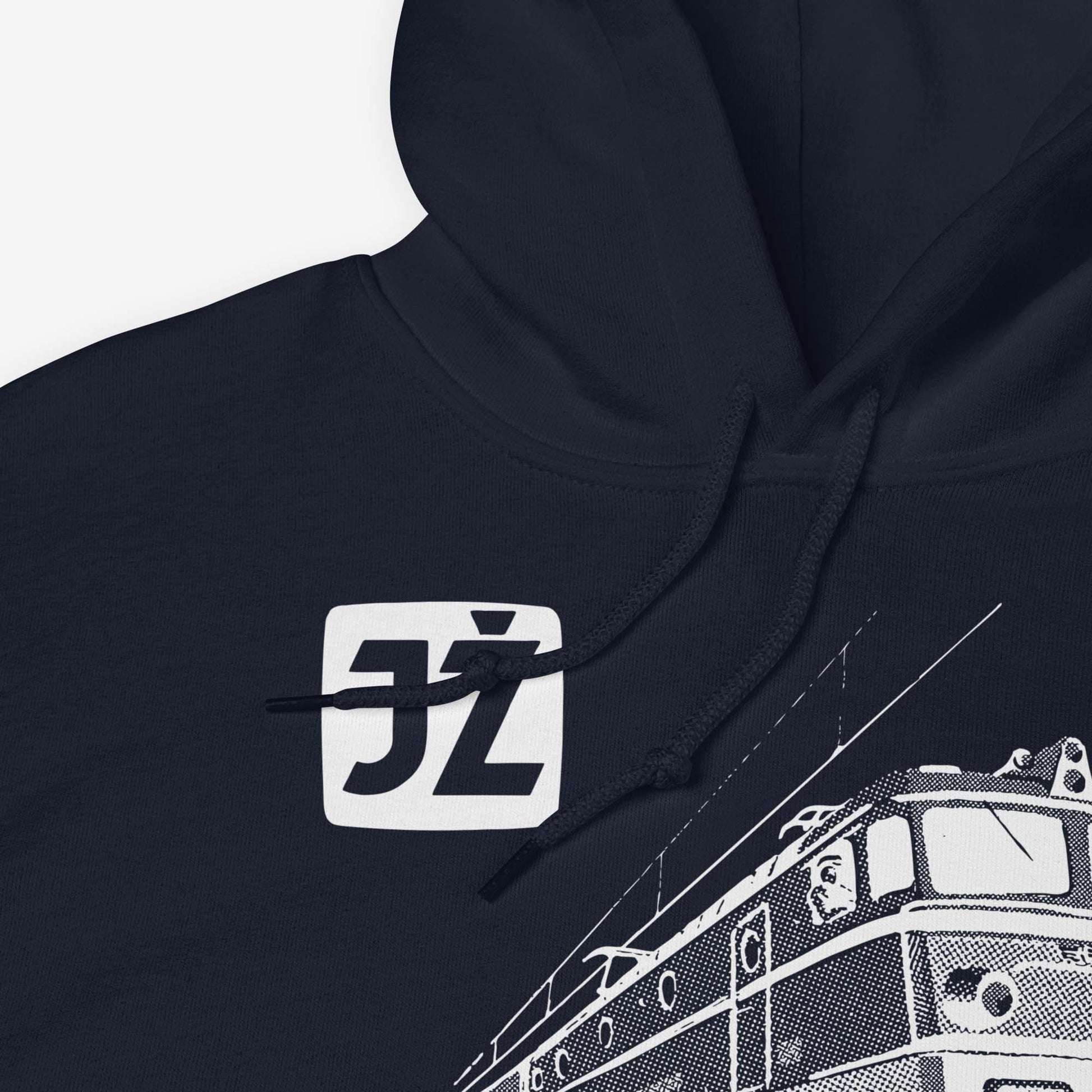 Beograd-Bar Yugoslavia JŽ railway hoodie featuring historic train logo.