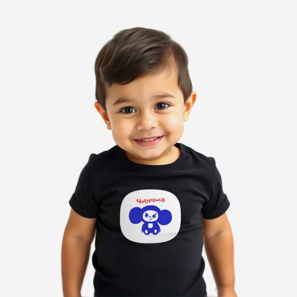 Baby T-shirt featuring a cute Cheburashka illustration in a high-quality print.