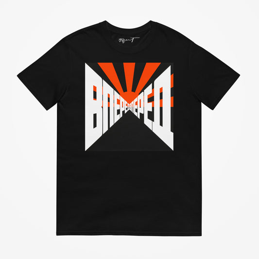 Black T-shirt featuring Erik Bulatov’s Вперёд (Forward) artwork with bold symbolism of movement and progress