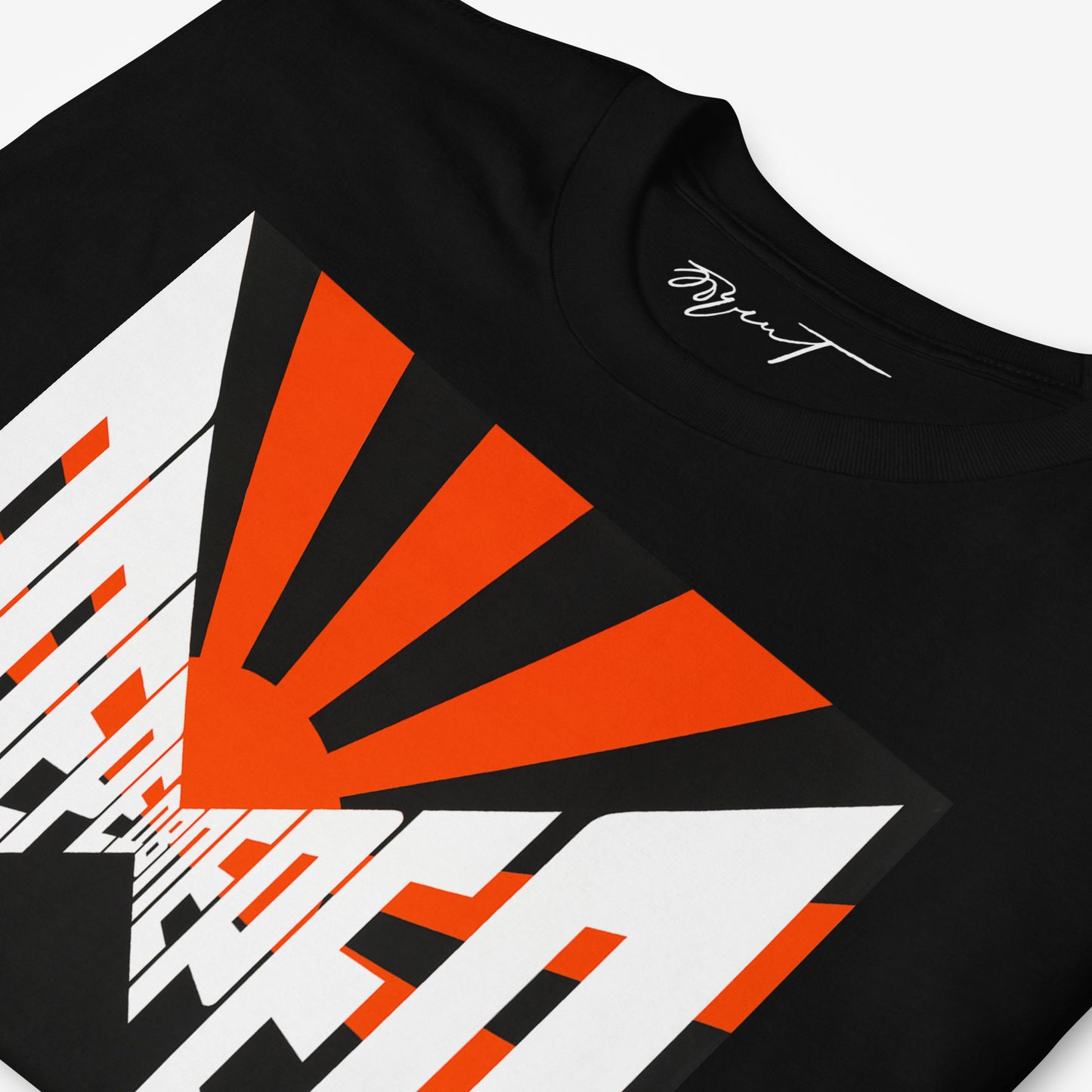 Premium neck label of a black T-shirt featuring Soviet Visual branding for authenticity