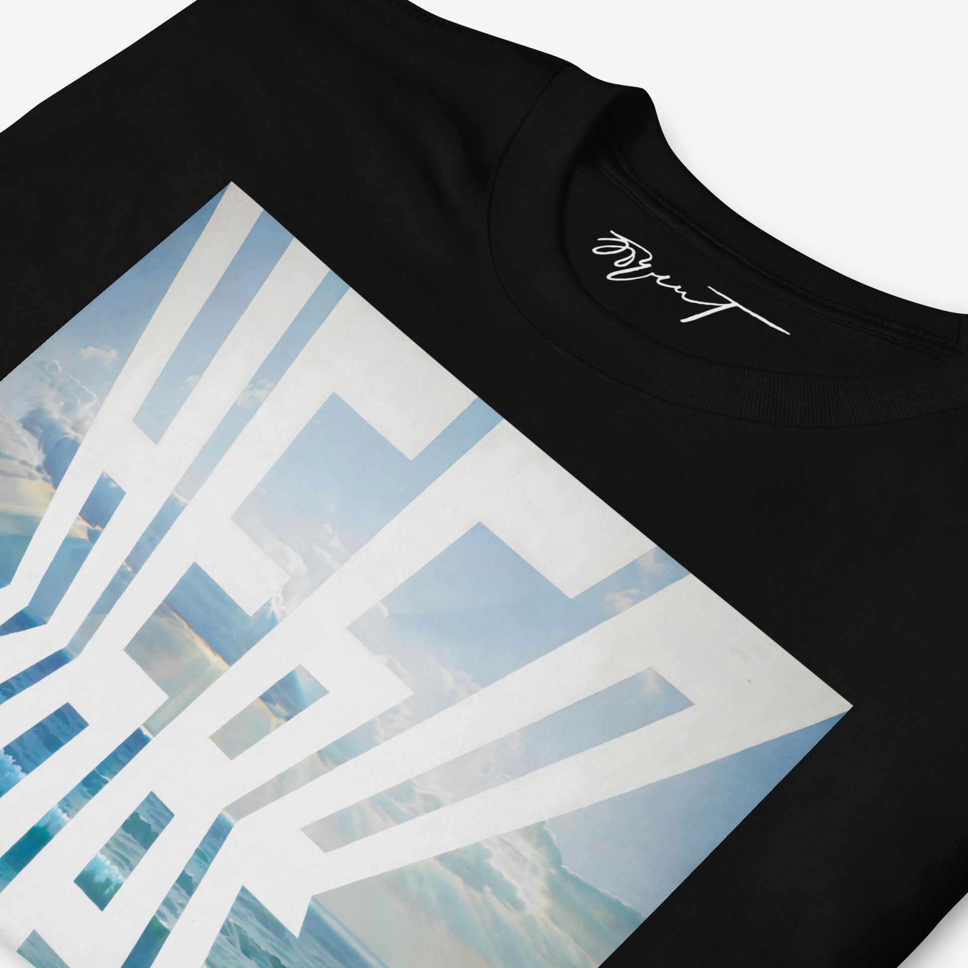 Premium neck label of a black T-shirt with Soviet Visual branding for authenticity