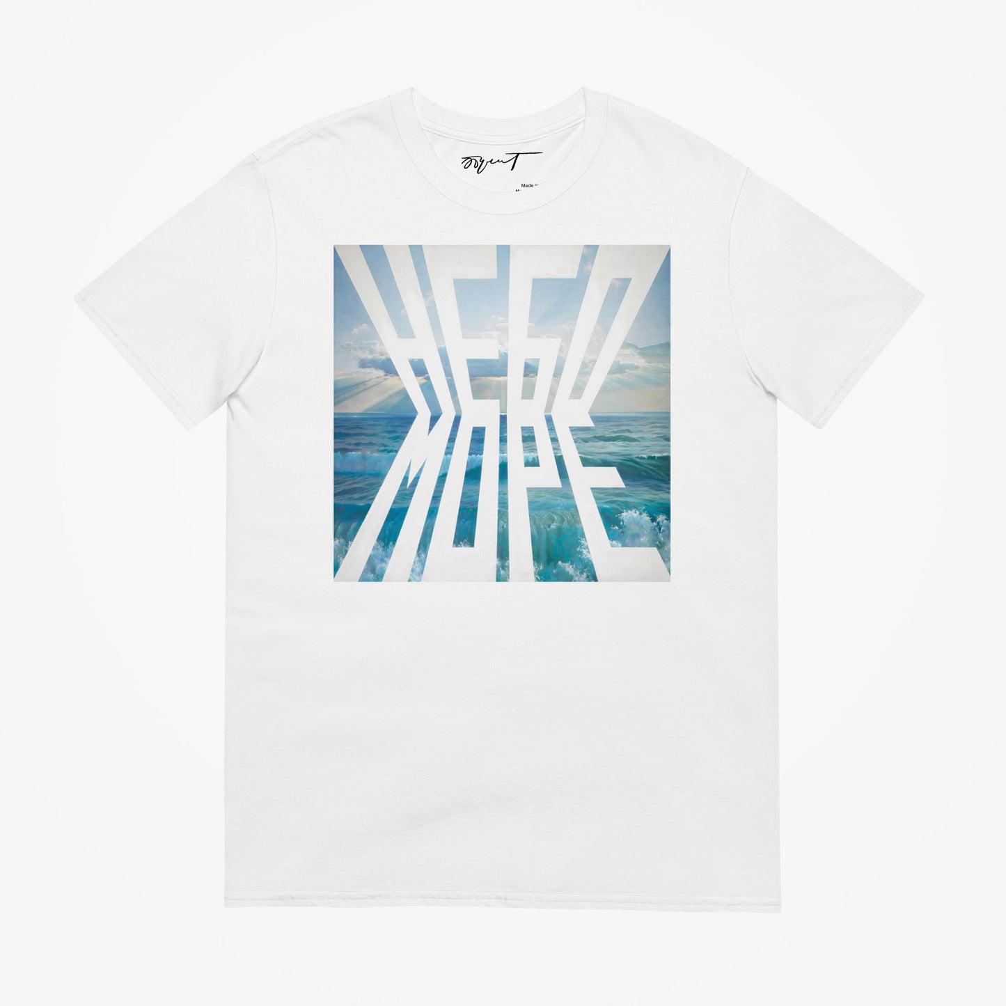 White T-shirt featuring Erik Bulatov's Sky and Sea artwork (1985) with its iconic horizon design