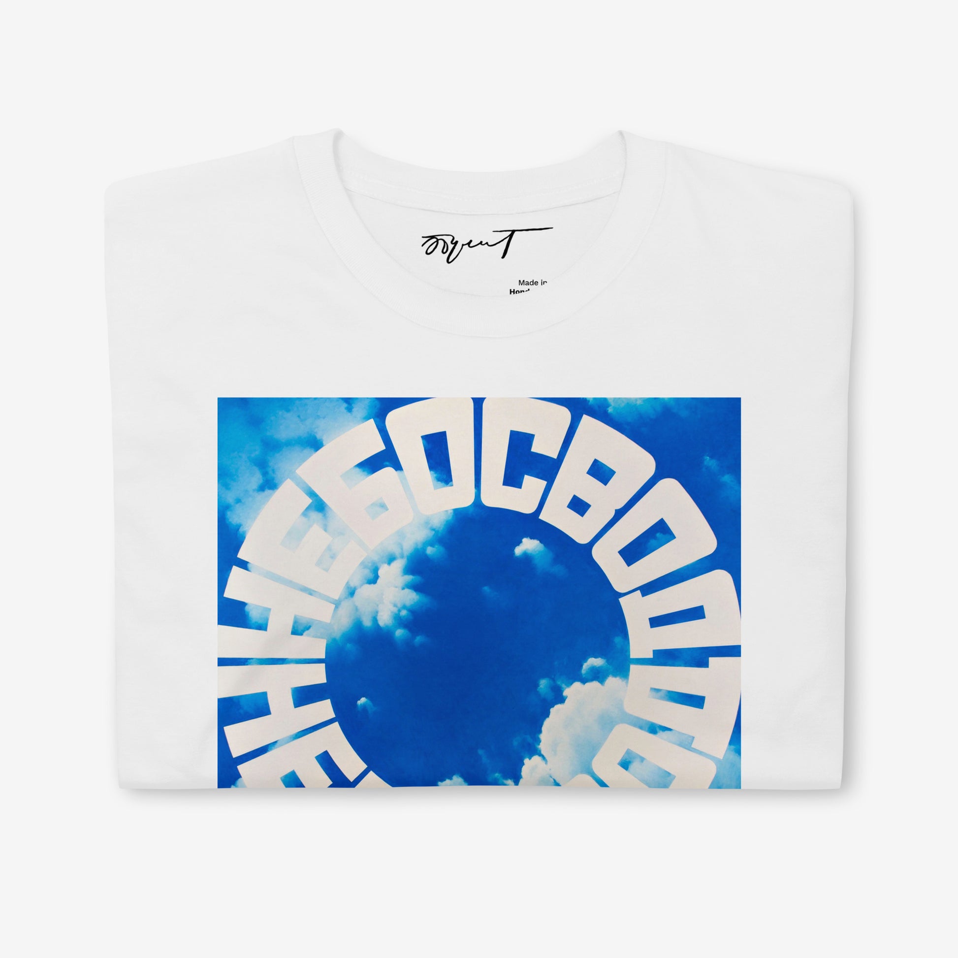Premium neck label of a white T-shirt featuring Soviet Visual branding for authenticity