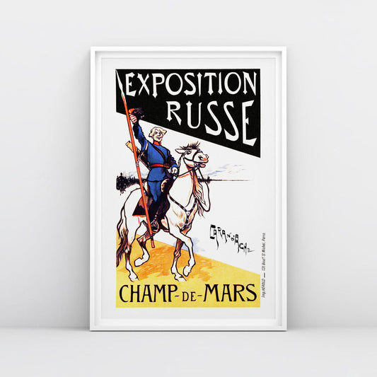 1897 Russian exhibition pre Soviet poster – white horse rider, Maitres de l’Affiche
