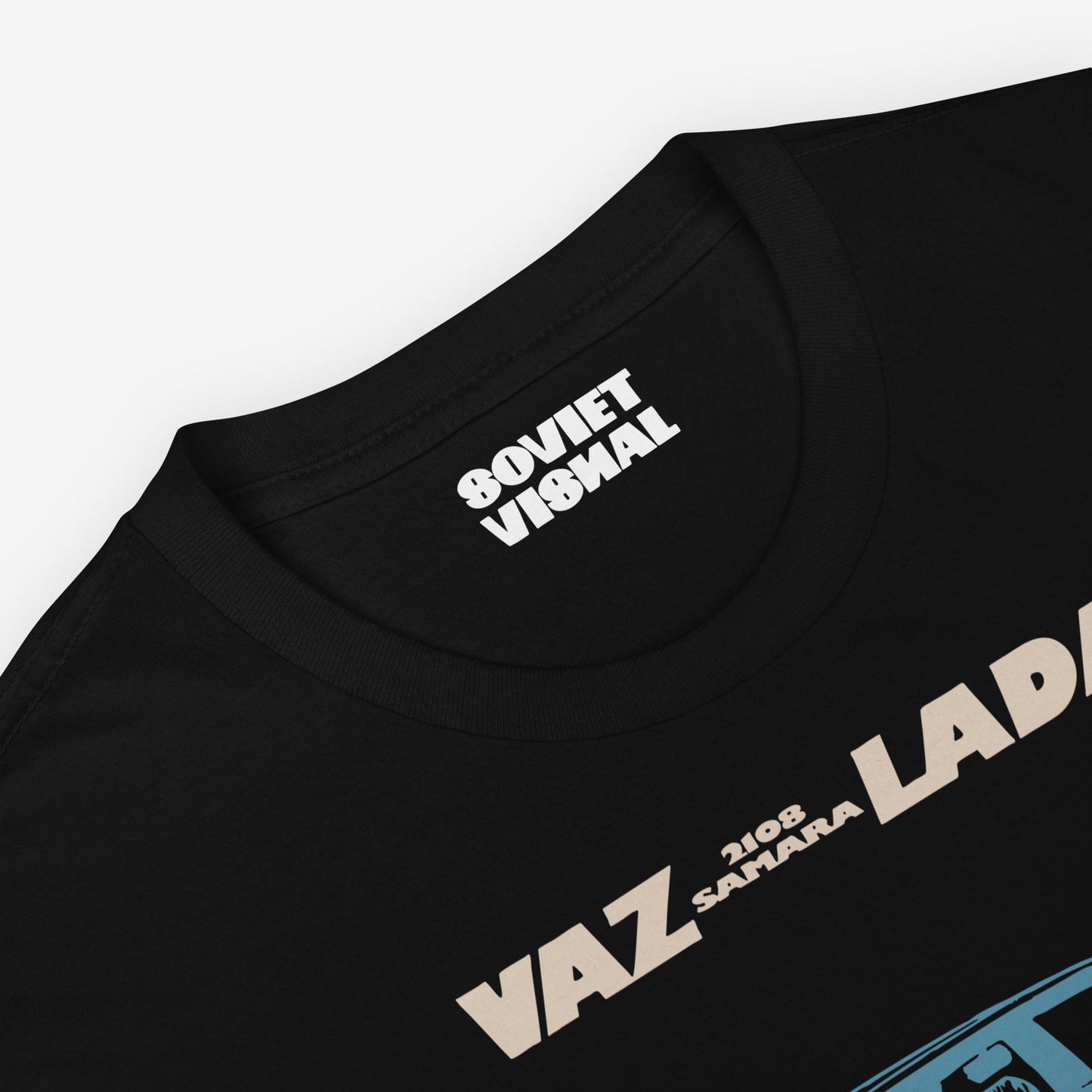 Minimalist unisex black T-shirt featuring a stylish Soviet Lada Samara VAZ 2108 car illustration 