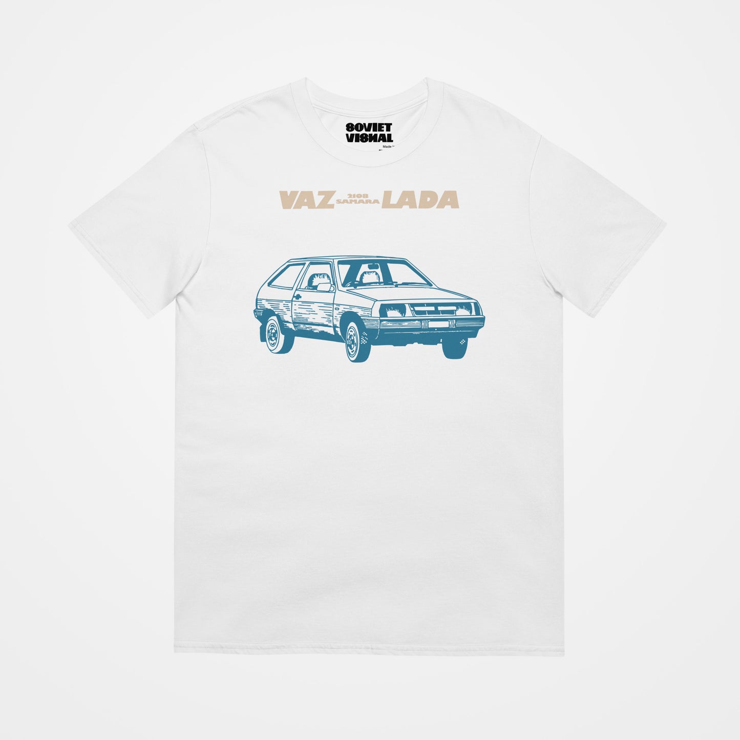 Minimalist T-shirt featuring a stylish Soviet Lada Samara VAZ 2108 car illustration