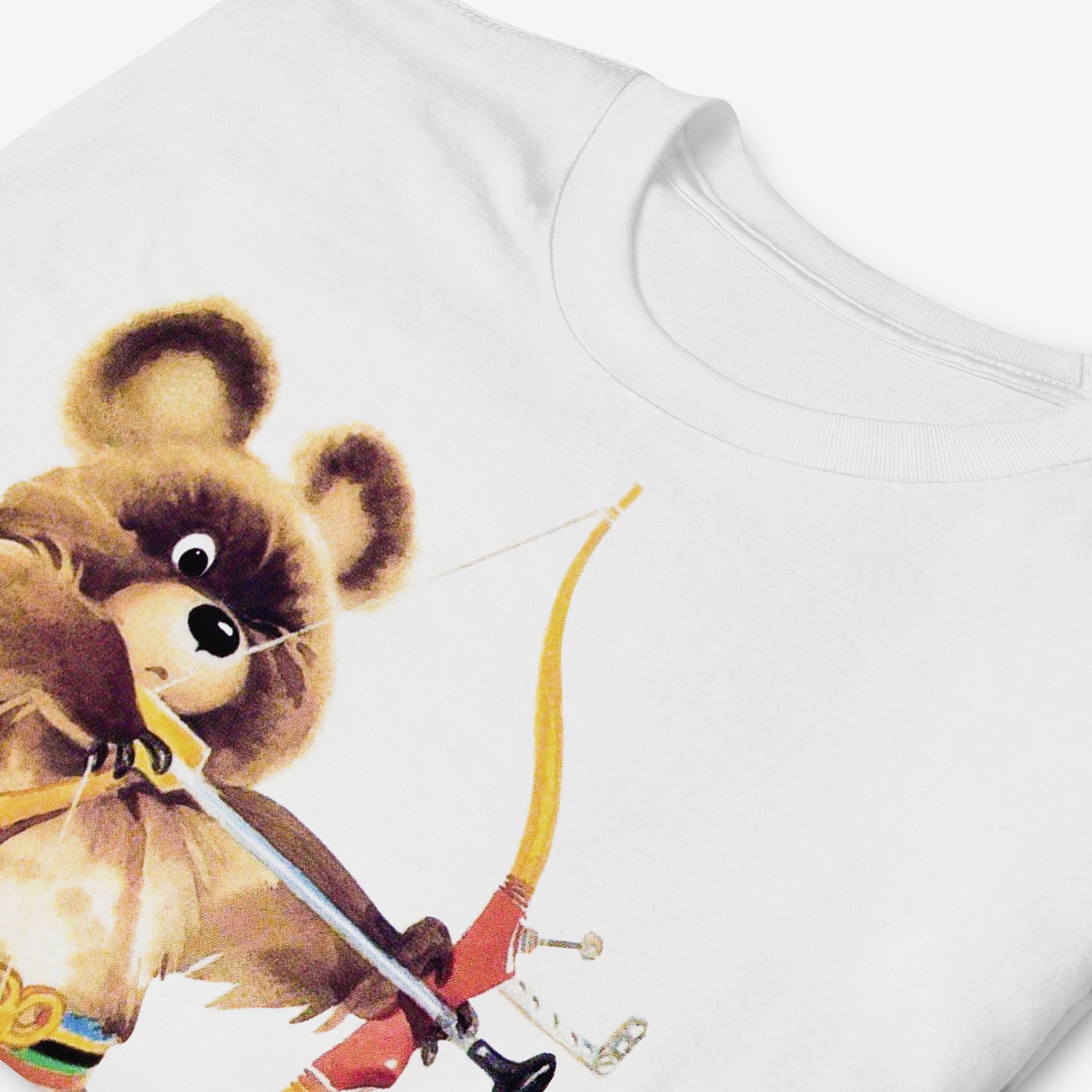 Bear Misha Olympic archery T-shirt, Moscow 1980 mascot front and back print tee