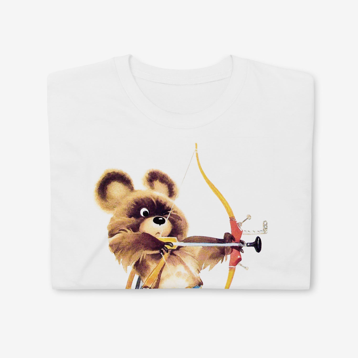 Bear Misha Olympic archery T-shirt, Moscow 1980 mascot front and back print tee