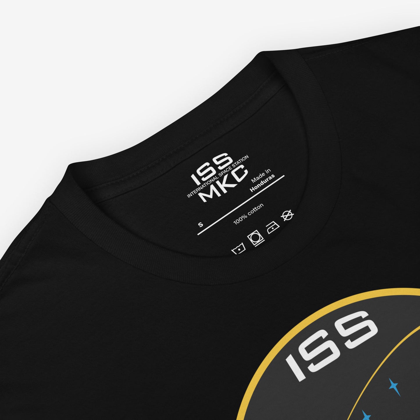 Unisex T-shirt with Russian ISS Expedition 14 patch from 2006–2007, printed on premium cotton
