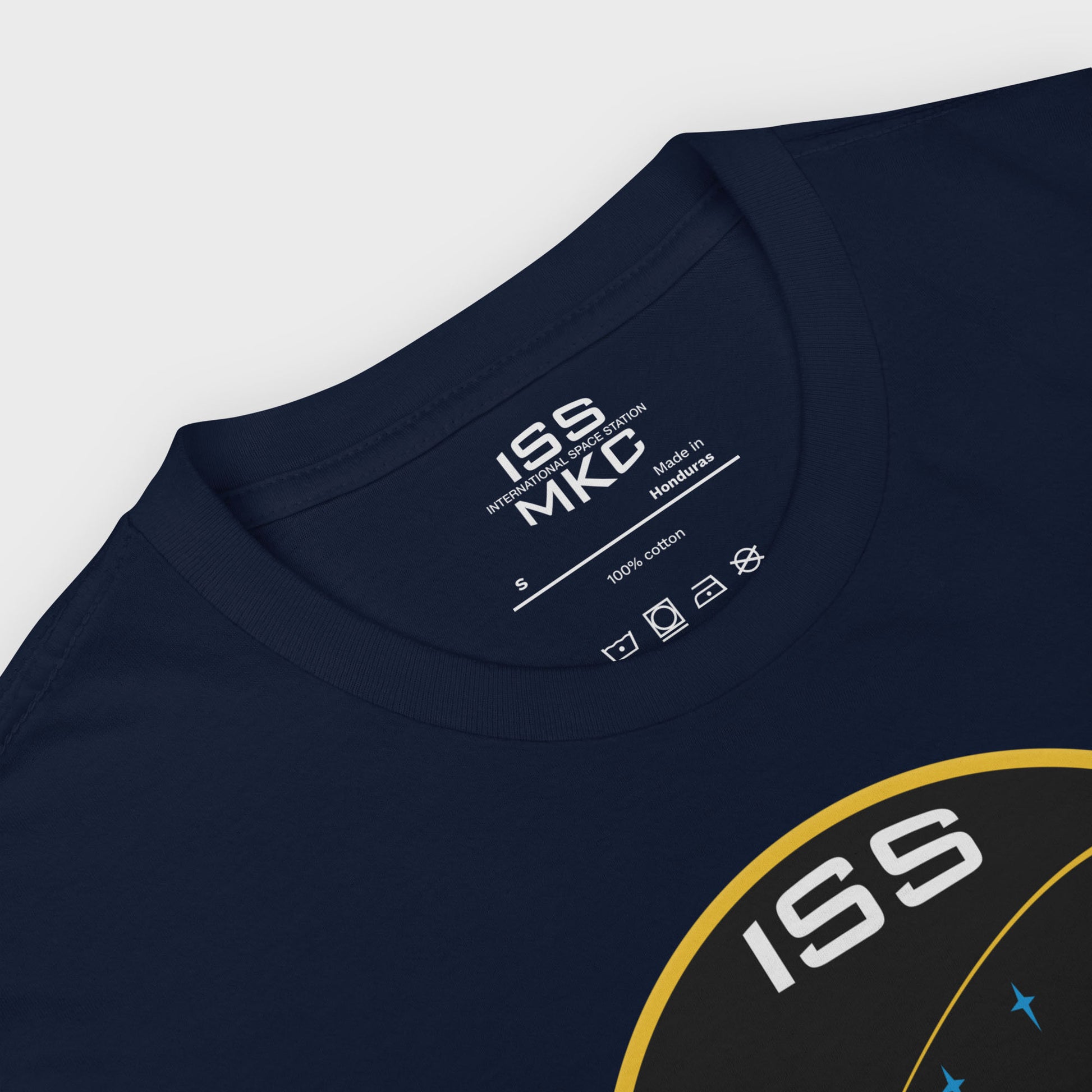 Unisex T-shirt with Russian ISS Expedition 14 patch from 2006–2007, printed on premium cotton