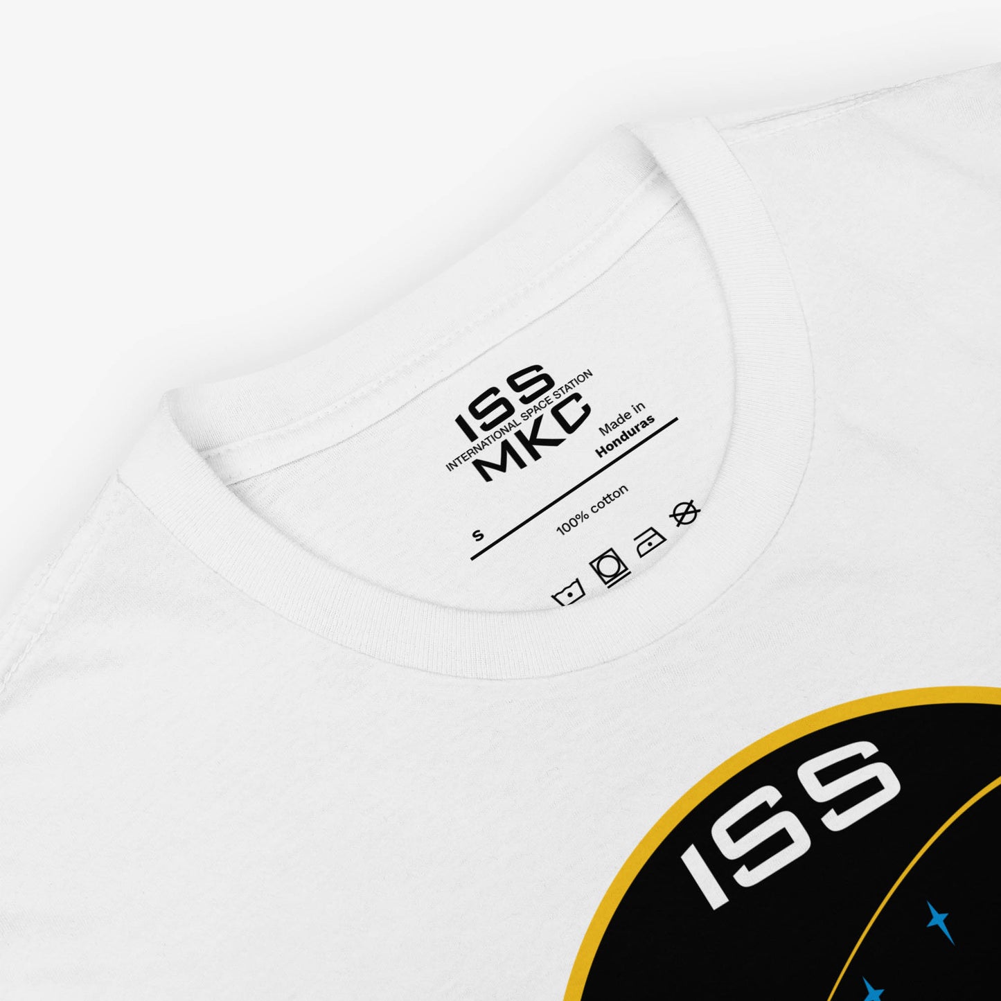 Unisex T-shirt with Russian ISS Expedition 14 patch from 2006–2007, printed on premium cotton
