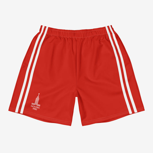 Moscow 1980 Olympic shorts – red Soviet sportswear with vintage USSR design.