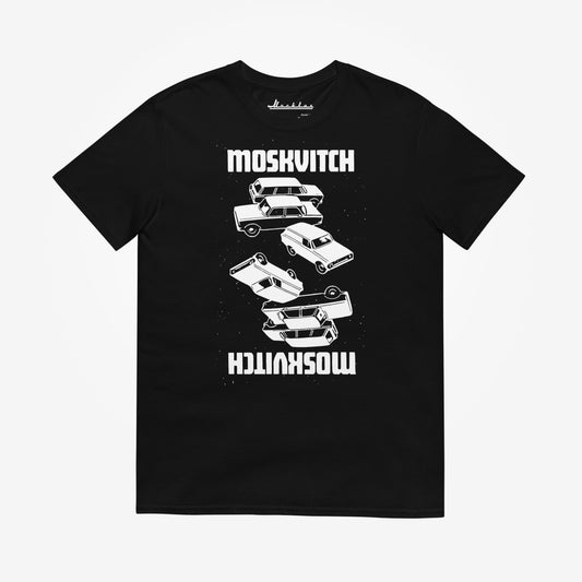 Retro Soviet Moskvitch car print black T-shirt