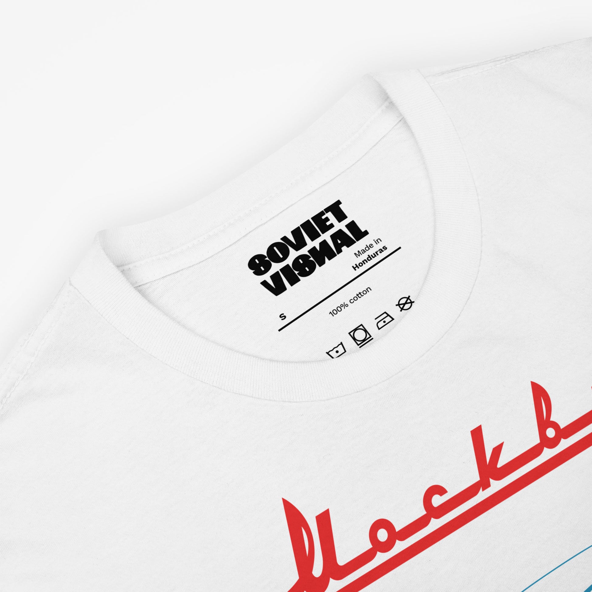 Retro soviet Moskvich car print unisex white T-shirt - closeup photo