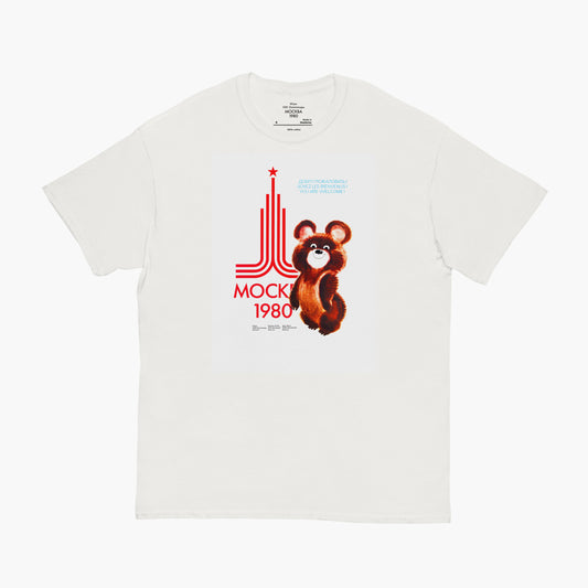 Vintage white T-shirt with Soviet Olympic Bear and Moscow 1980 Olympics logo - front