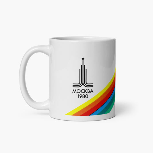 Soviet Olympics white mug with Moscow 1980 Olympic Games logo - front