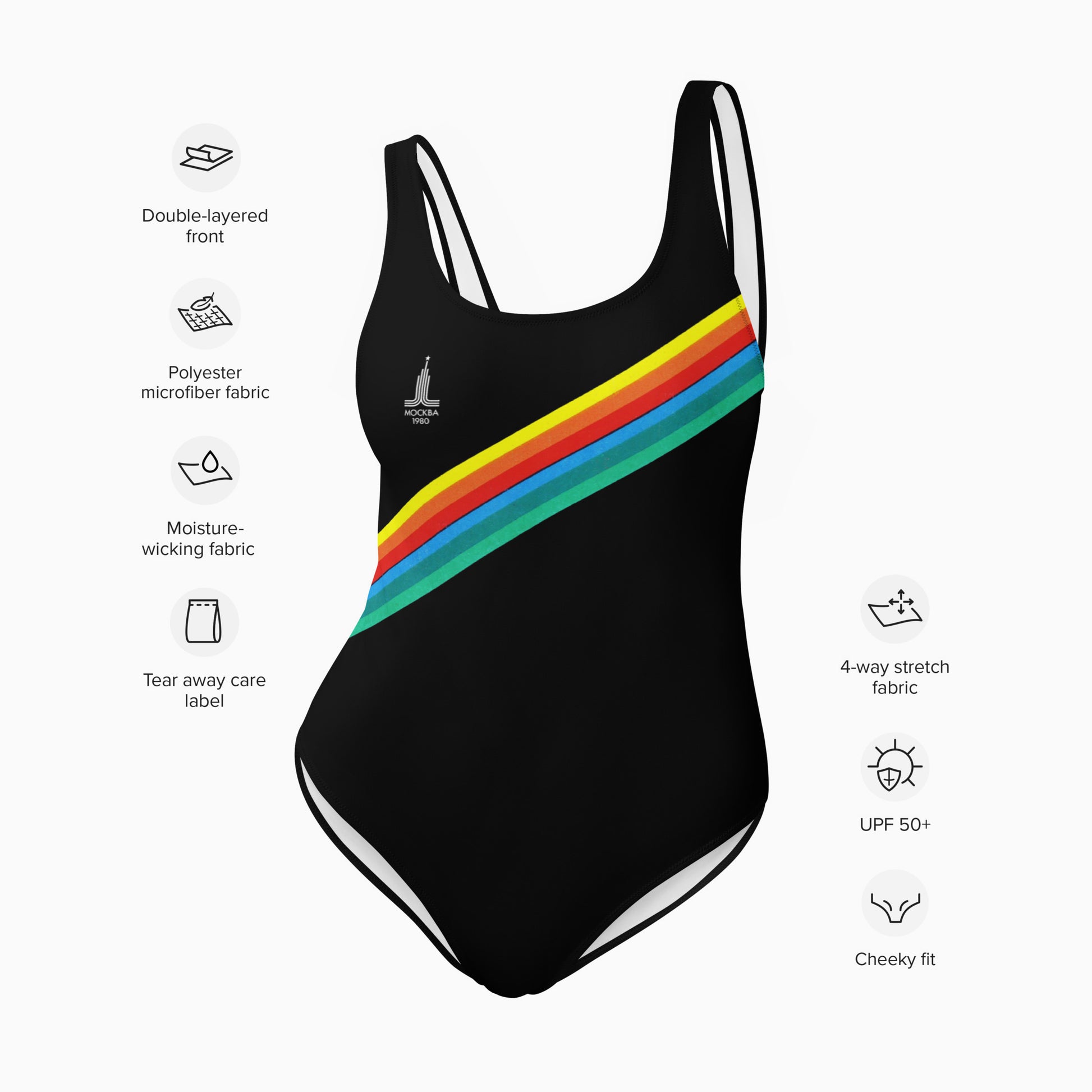 Soviet Olympics black swimsuit  - table of benefits and qualities