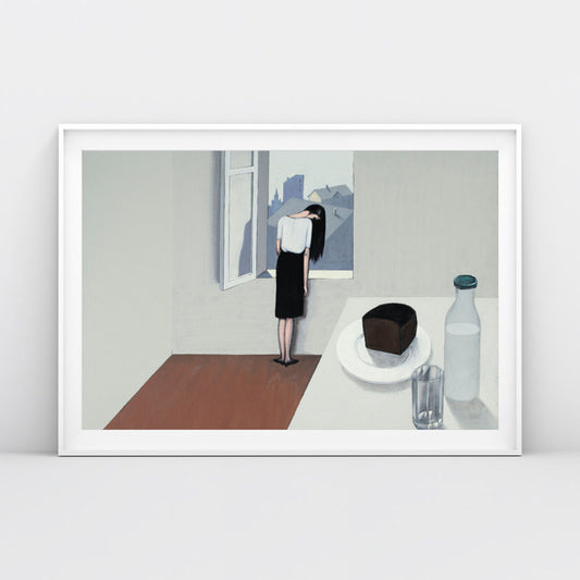 Front view of the Soviet 'Wet hair' poster, shot in a minimalist setting with natural lighting.