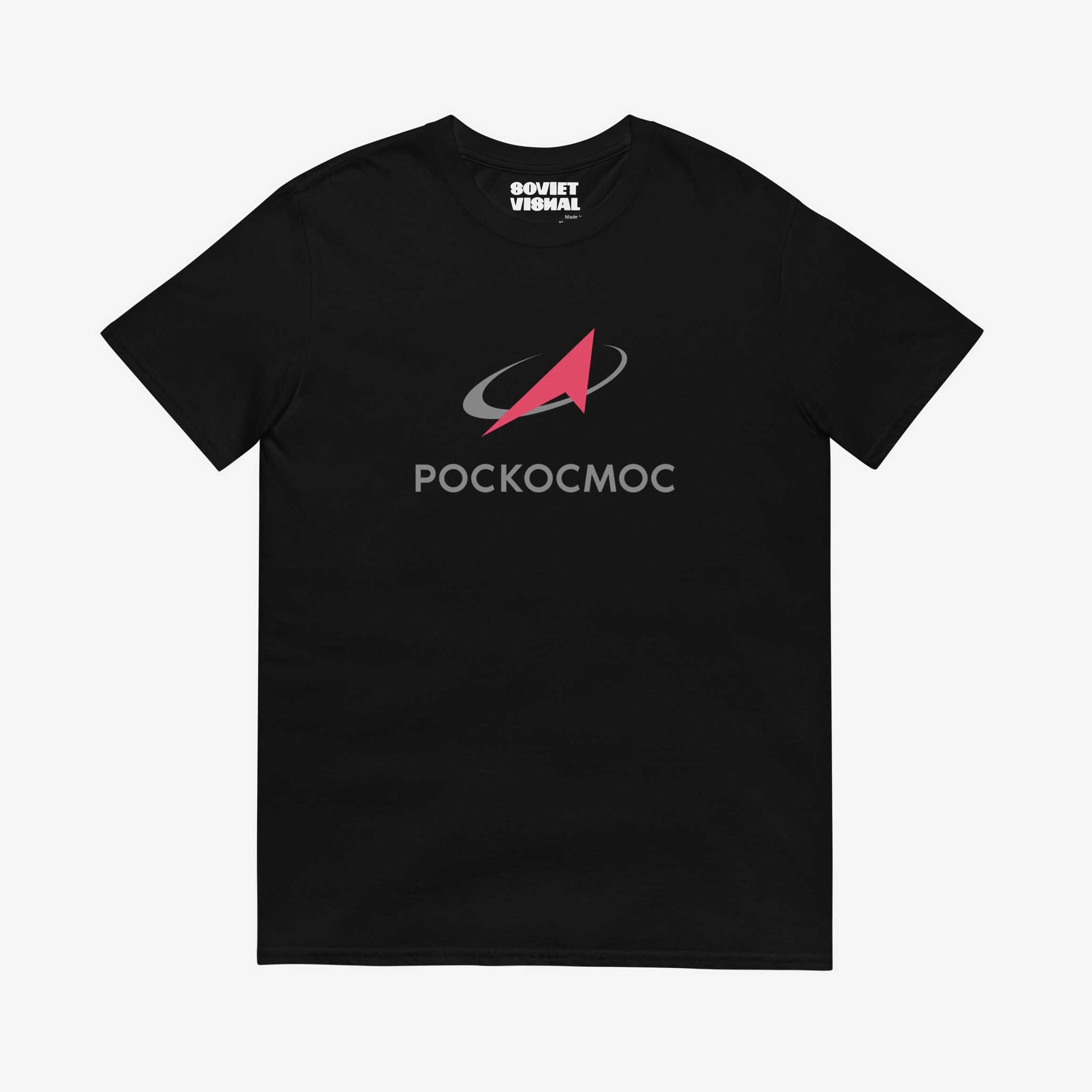 Roscosmos logo T-shirt in English, featuring the official emblem of Russia’s space agency on premium cotton fabric.