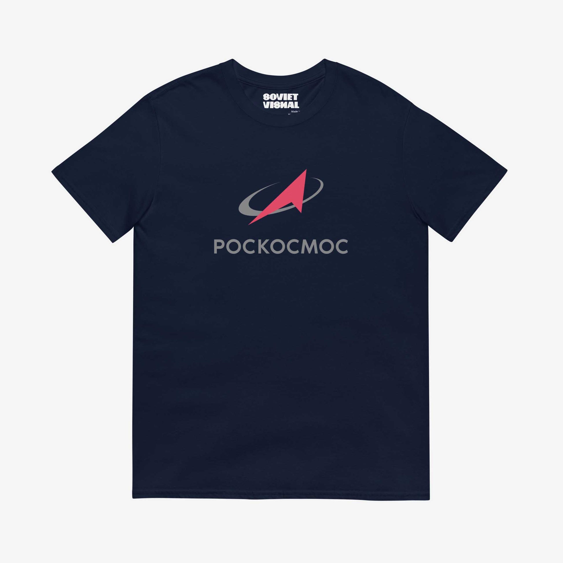 Roscosmos logo T-shirt in English, featuring the official emblem of Russia’s space agency on premium cotton fabric.