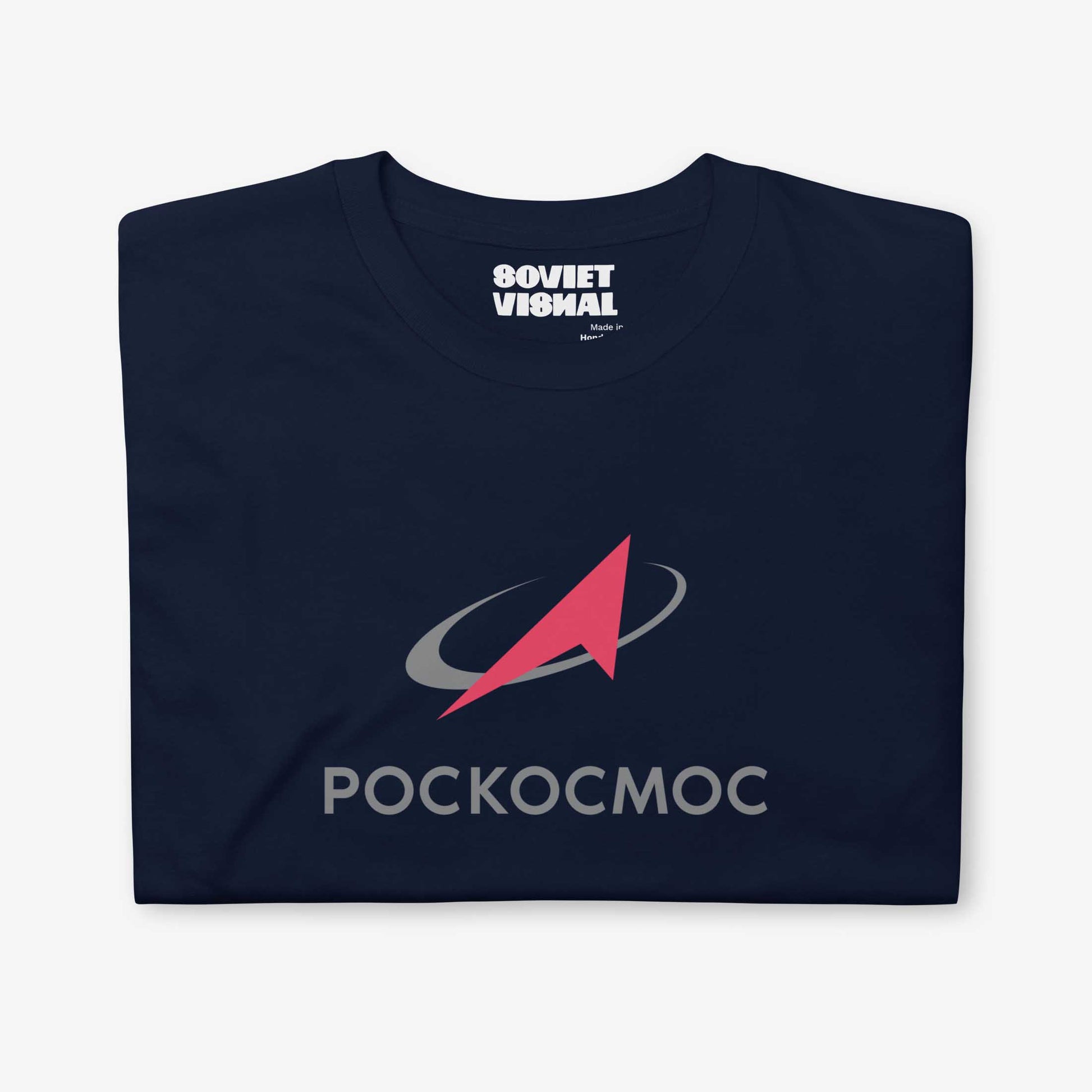 Roscosmos logo T-shirt in English, featuring the official emblem of Russia’s space agency on premium cotton fabric.