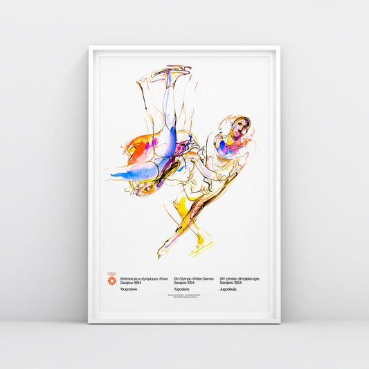 Large museum-quality Figure Skating poster from the Sarajevo 1984 Winter Olympics by Ismar Mujezinović