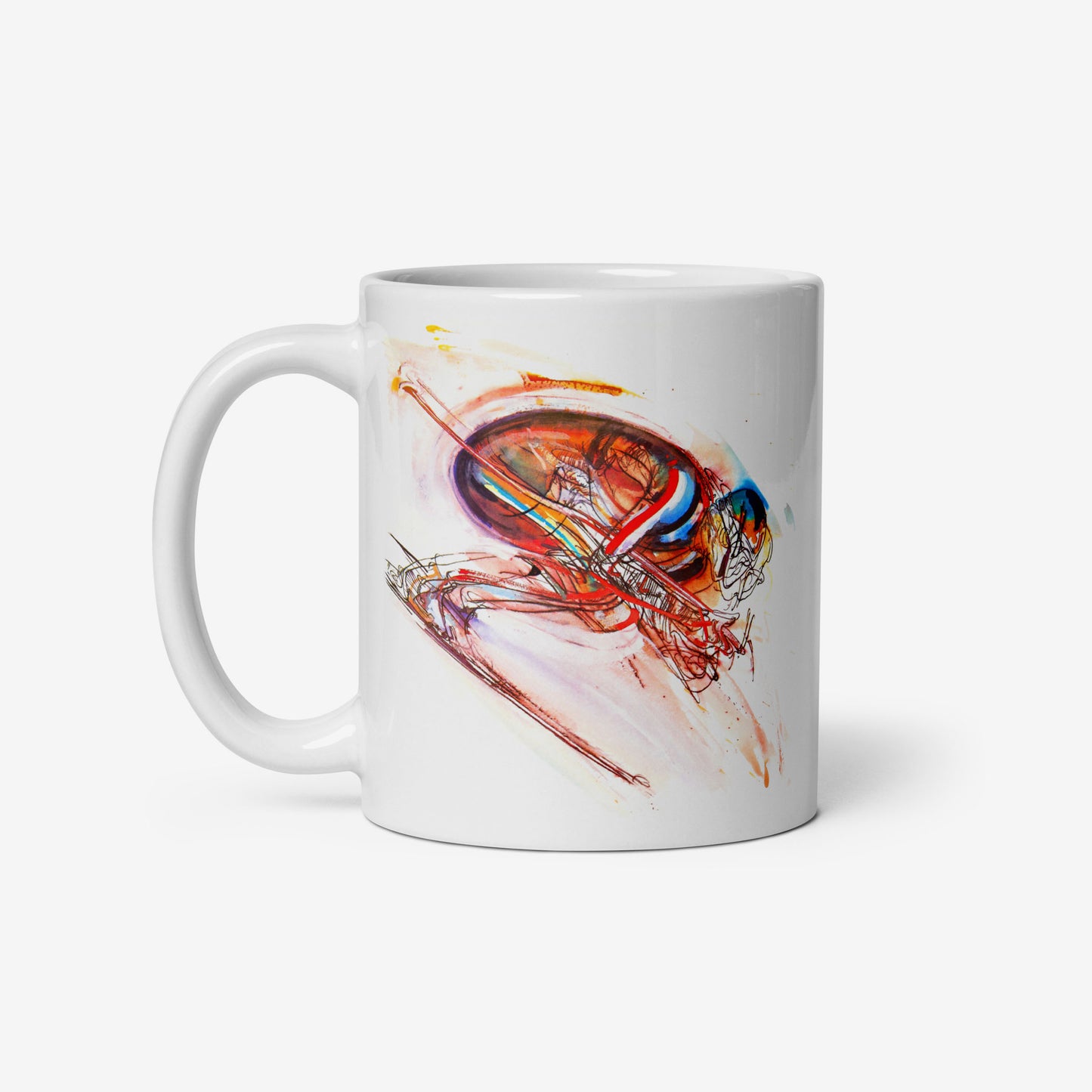 Tech Skiing mug with artwork from the Sarajevo 1984 Winter Olympics by Ismar Mujezinović