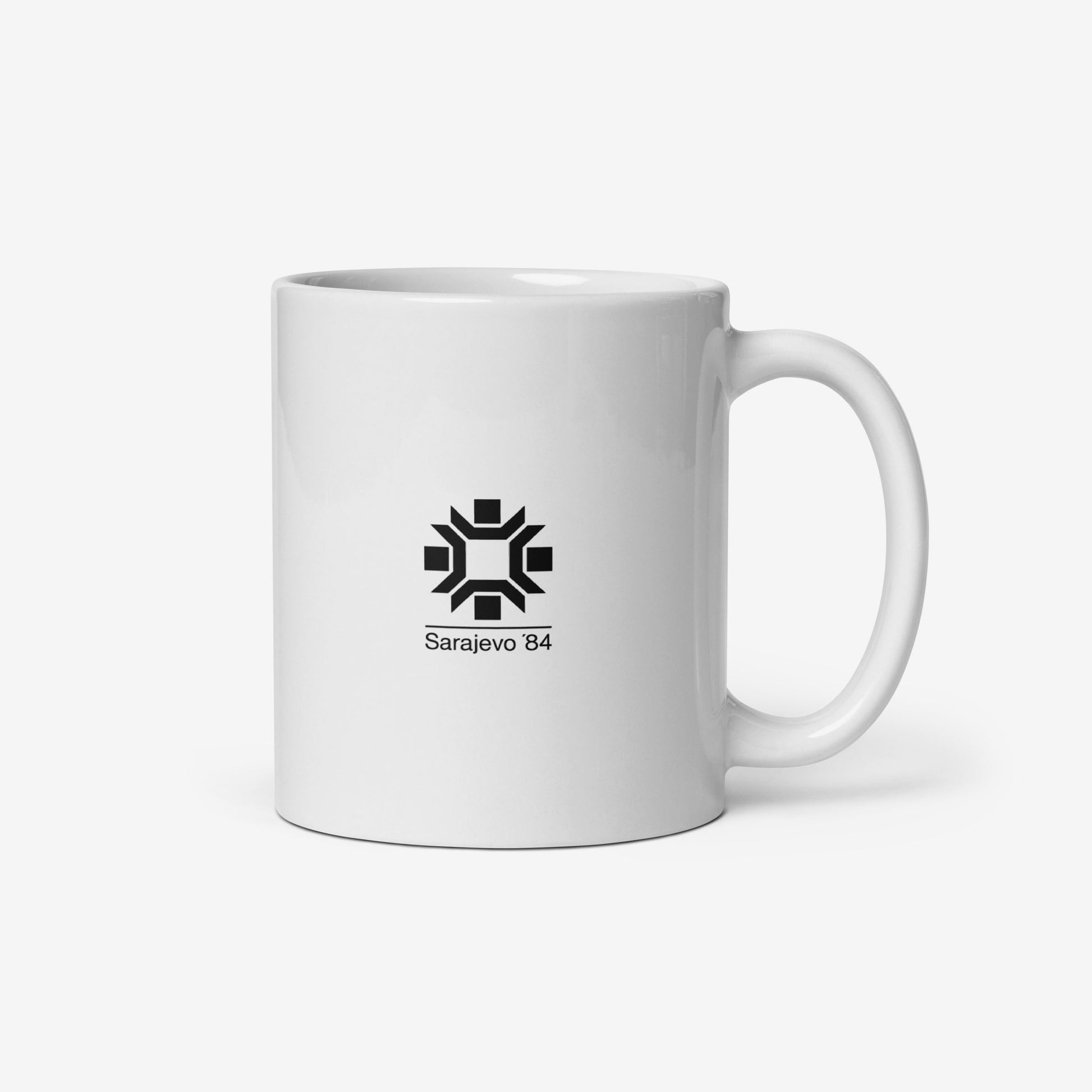 Tech Skiing mug with artwork from the Sarajevo 1984 Winter Olympics by Ismar Mujezinović