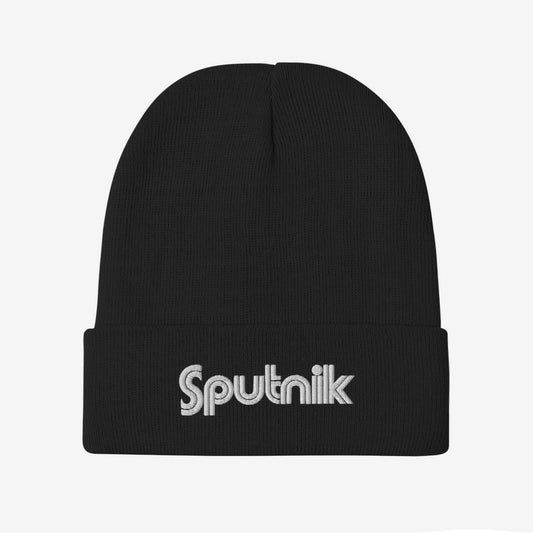 Black unisex beanie with Sputnik Logo - Vintage Soviet space design