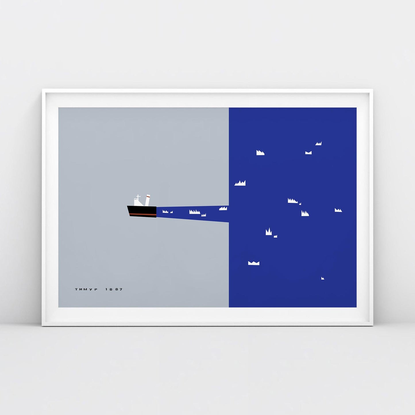 Timur Novikov Ледокол (Icebreaker) poster, featuring a Soviet icebreaker ship in bold avant-garde style. High-resolution museum-quality print.