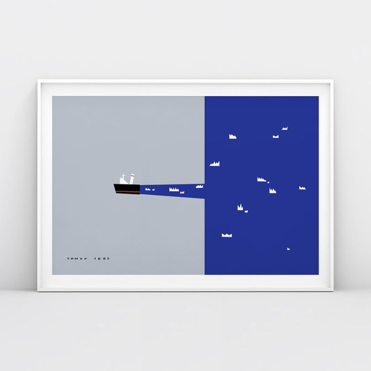 Timur Novikov Ледокол (Icebreaker) poster, featuring a Soviet icebreaker ship in bold avant-garde style. High-resolution museum-quality print.