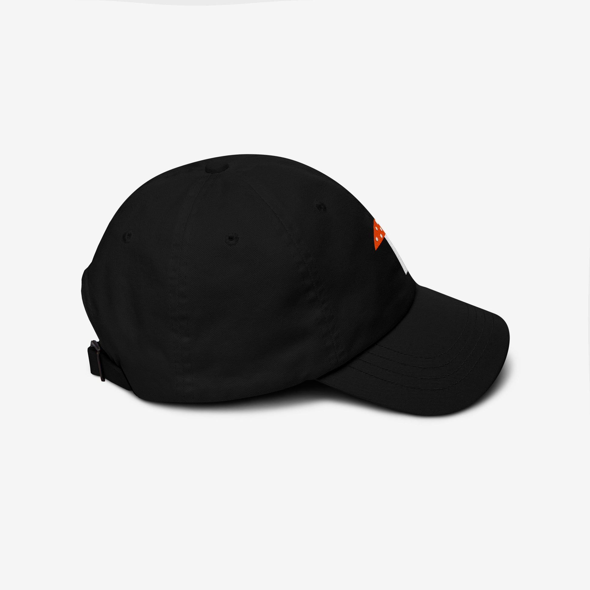 High-quality embroidered dad hat featuring Timur Novikov's "Mushroom" (Гриб) artwork, a bold Soviet avant-garde piece from 1990. Classic adjustable baseball cap.